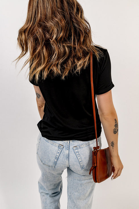 Black Love Cherry Blossoms Graphic Print Short Sleeve T Shirt